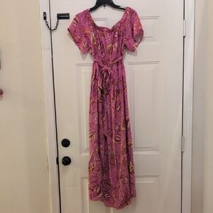 NWT Isabel Maternity Pink "Violet Floral" Off The Shoulders Dress W/ Bell Sleeve